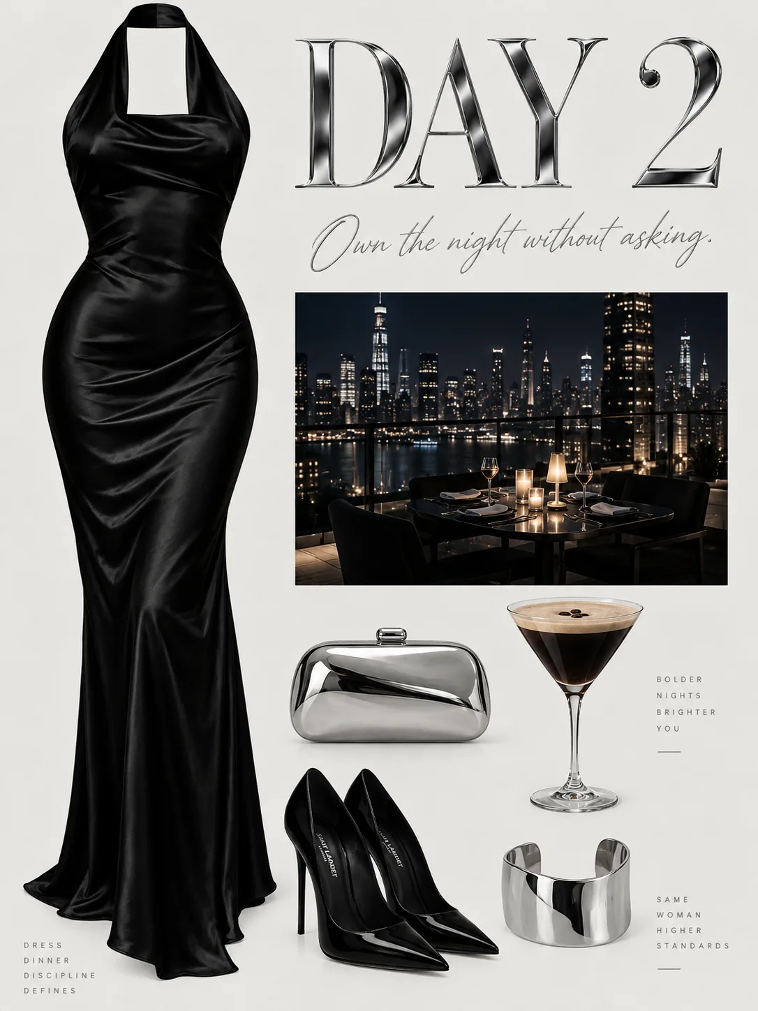 Chrome silver night luxury fashion moodboard