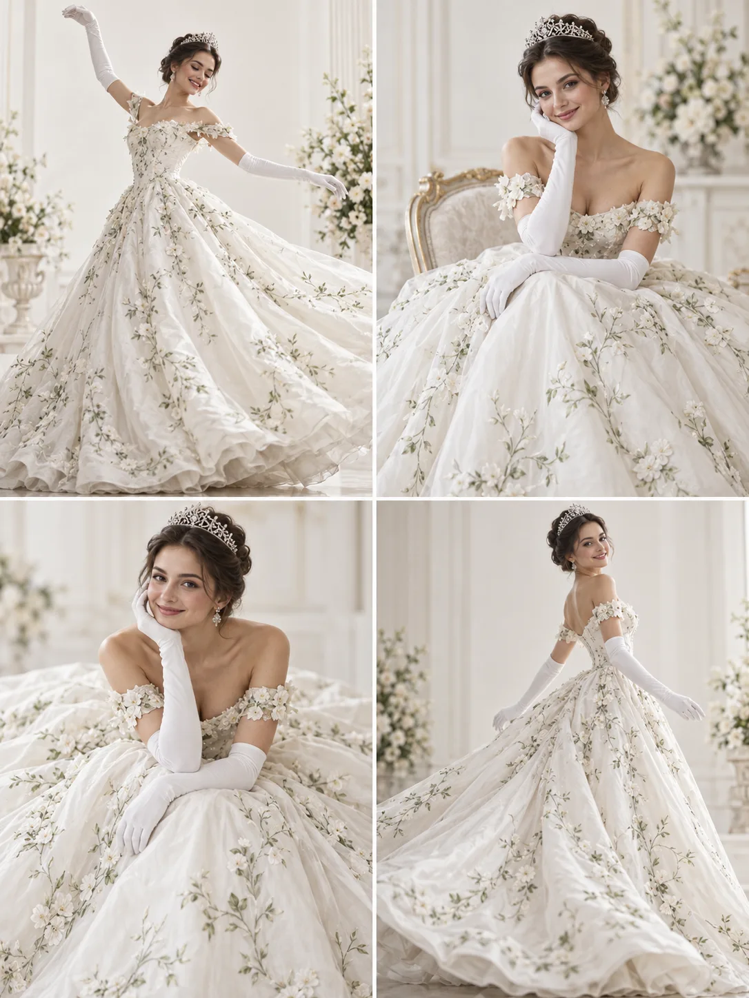 Four-panel white ball gown dance editorial