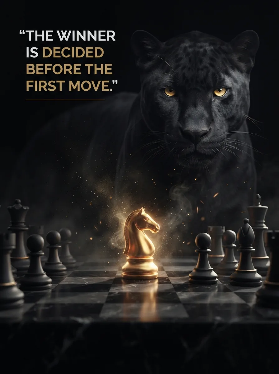 Black panther and a glowing golden chess knight