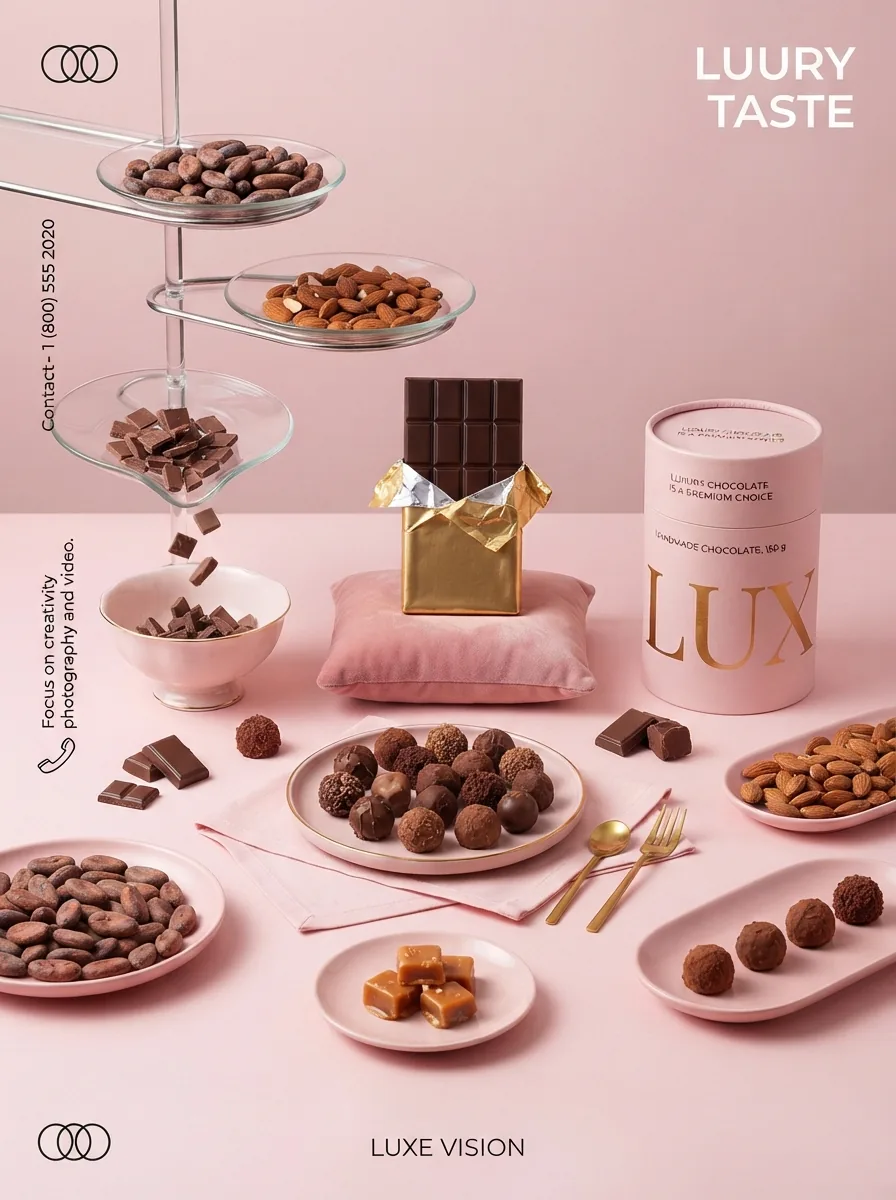 Luxury chocolate still life on a pink background