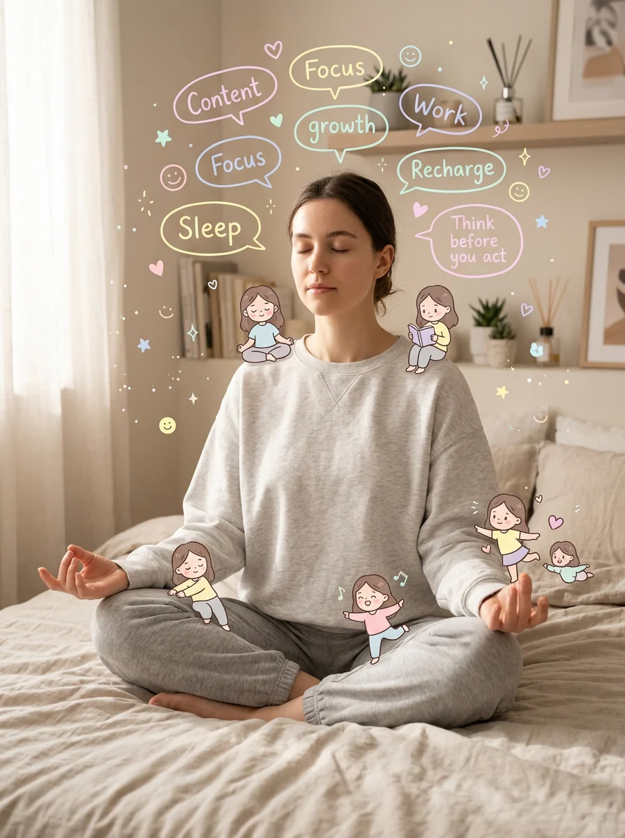 Bedroom meditation with chibi selves