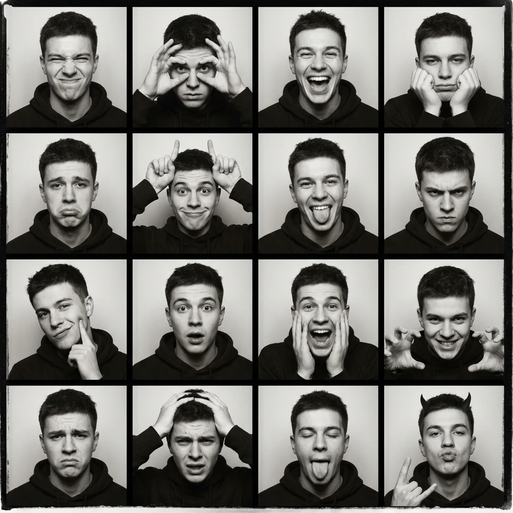 Black-and-white expression grid
