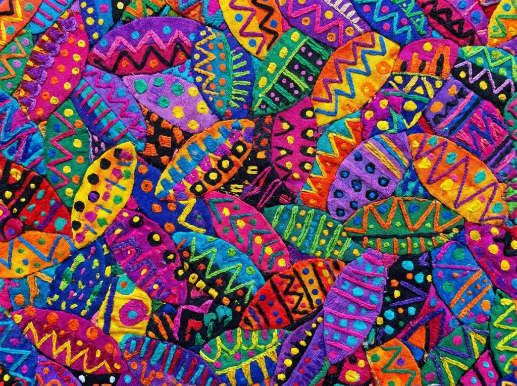Colorful embroidered oval pattern