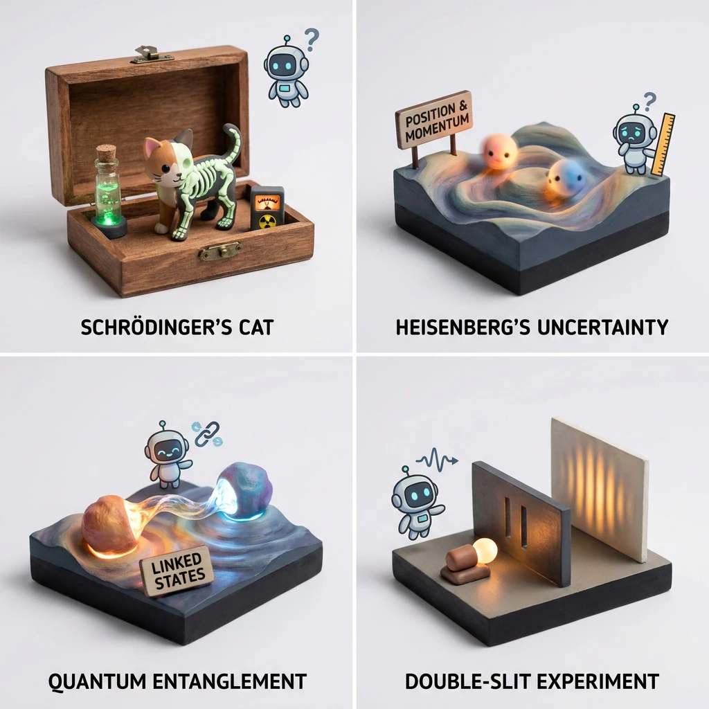 Quantum mechanics diorama grid