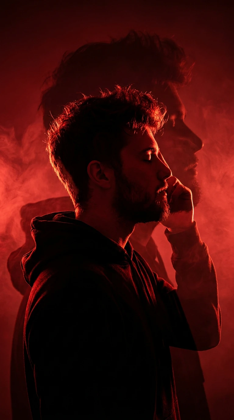 Red double-exposure silhouette