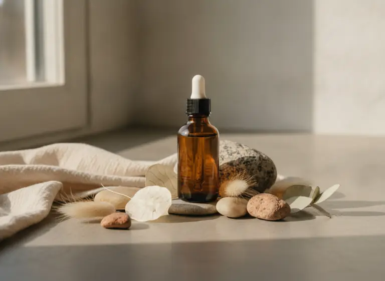 Artisanal skincare serum bottle still life