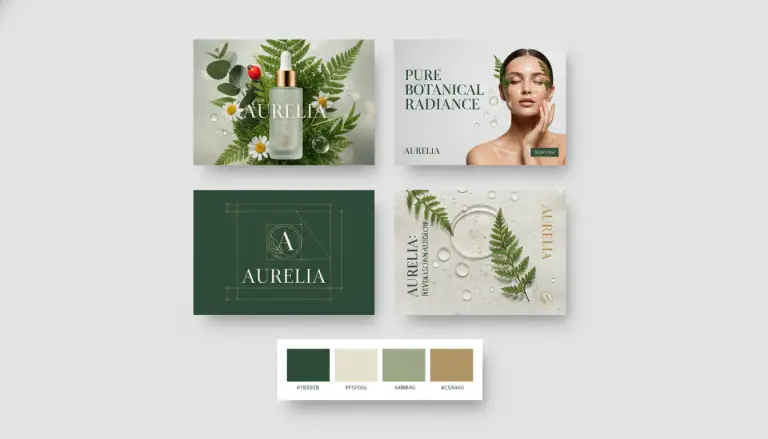 AURELIA botanical skincare brand identity grid