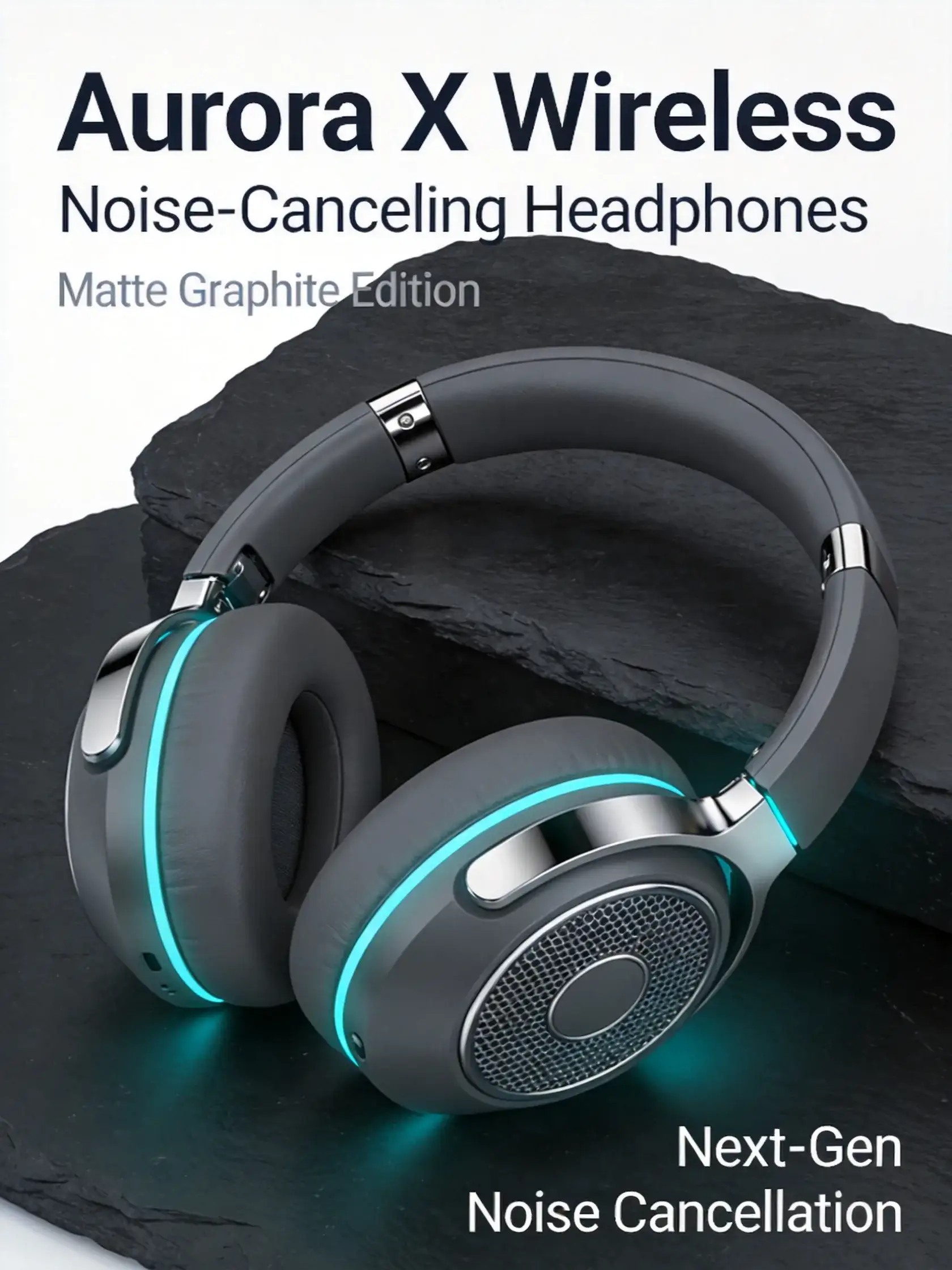 Matte graphite wireless headphones on dark slate