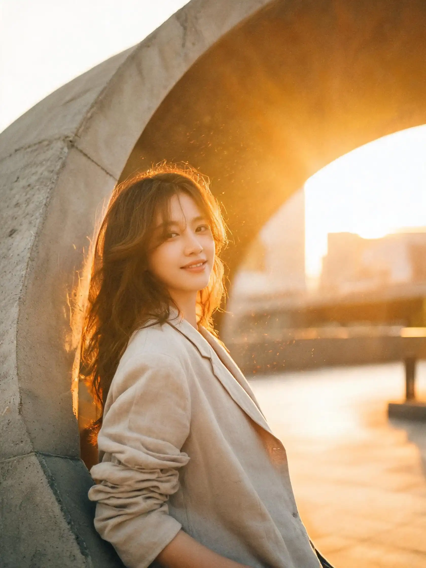 Editorial lifestyle fashion portrait at golden hour