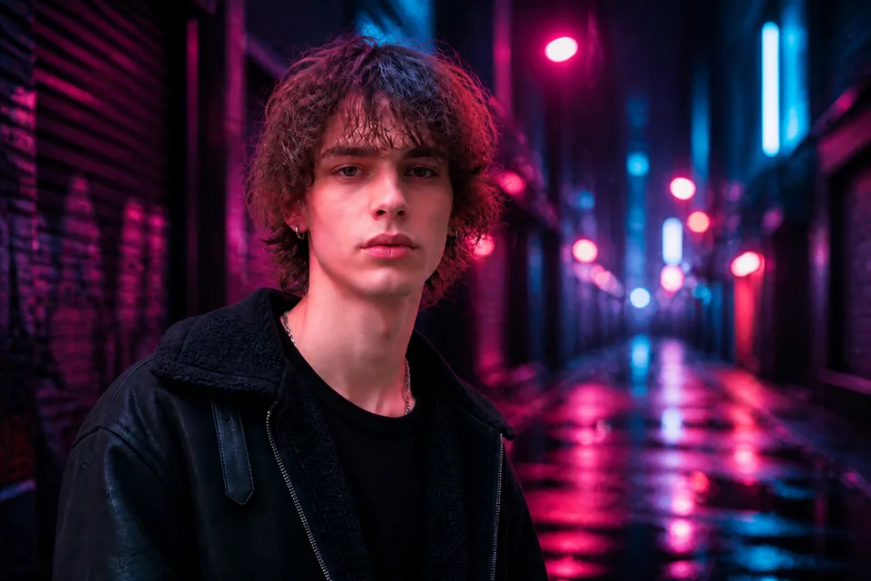 Ritratto artistico con illuminazione neon cyberpunk