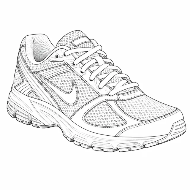 白とグレーのランニングスニーカーのペン画スケッチ
