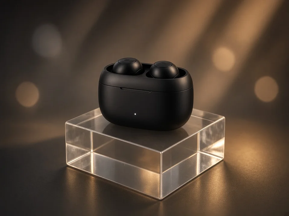 Studio product shot of a wireless earbud case