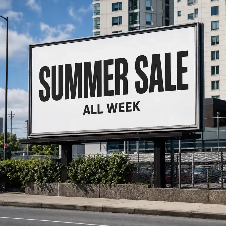 Street billboard with SUMMER SALE and ALL WEEK text