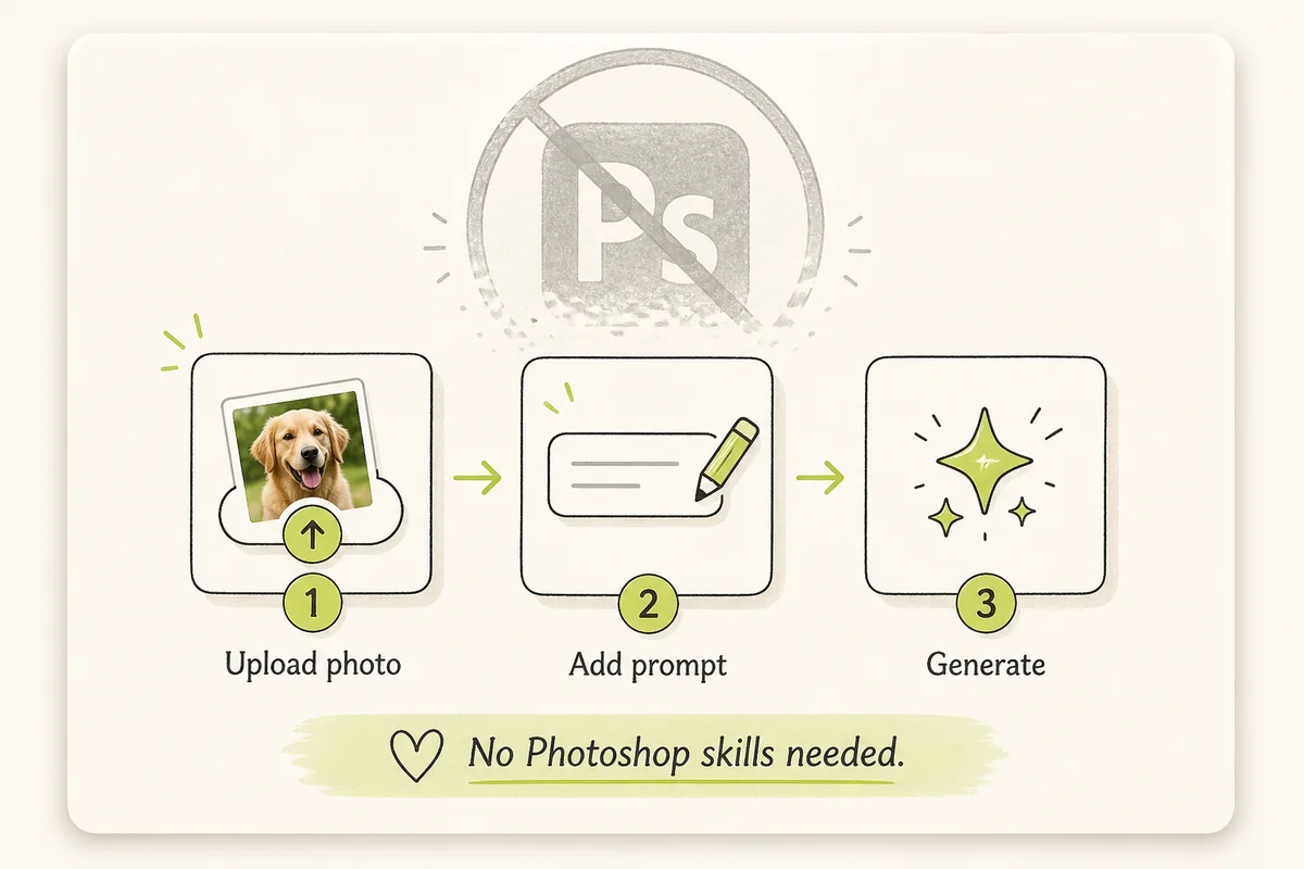 Illustration of a simple upload and generate flow without Photoshop