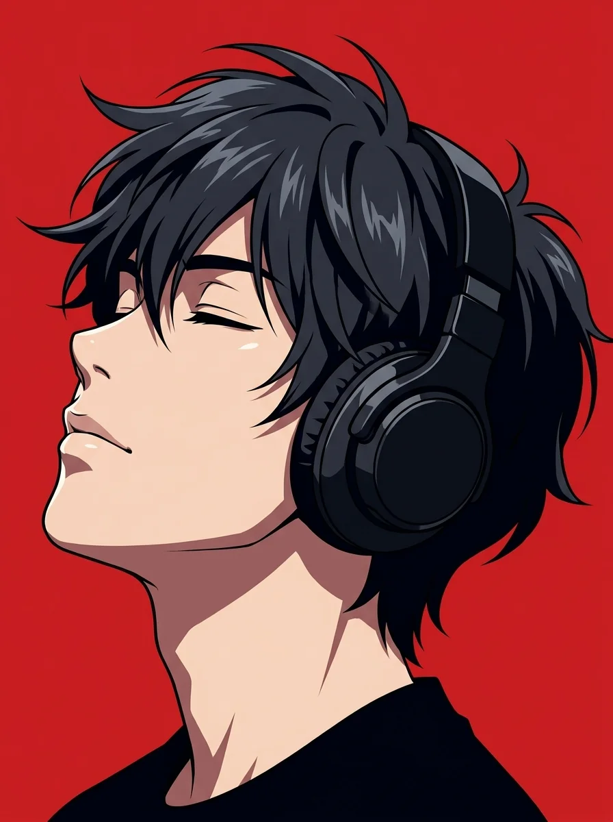 Anime vector headphones portrait