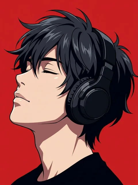 Anime vector headphones portrait