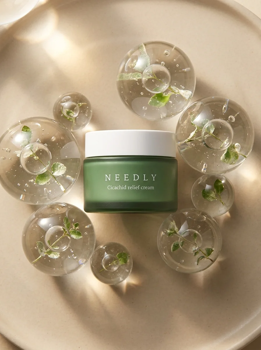 Skincare jar with glass spheres