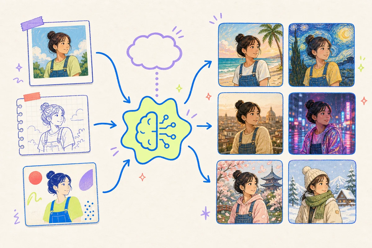 A source image, sketch, and design transformed into new image variations with AI
